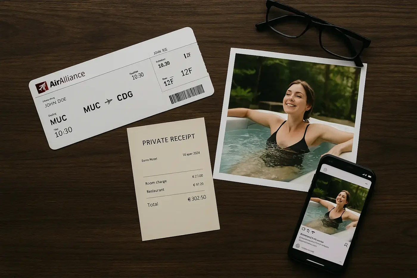 Ein perfektes Alibi mit Beweisen wie Quittungen, Fotos und Flugticket.