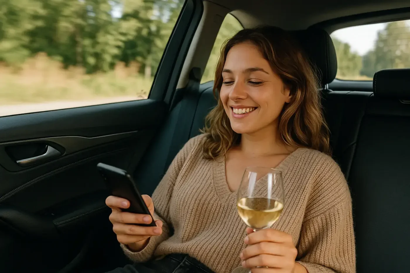 Während andere glauben, sie sei auf Geschäftsreise, gönnt sich diese Frau ihre verdiente Auszeit – mit einem Glas Wein in der Hand.